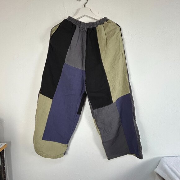 Made to Order Linen Pants Patchwork Elastic Waist Boho Artsy Cropped Pockets - Picture 1 of 8